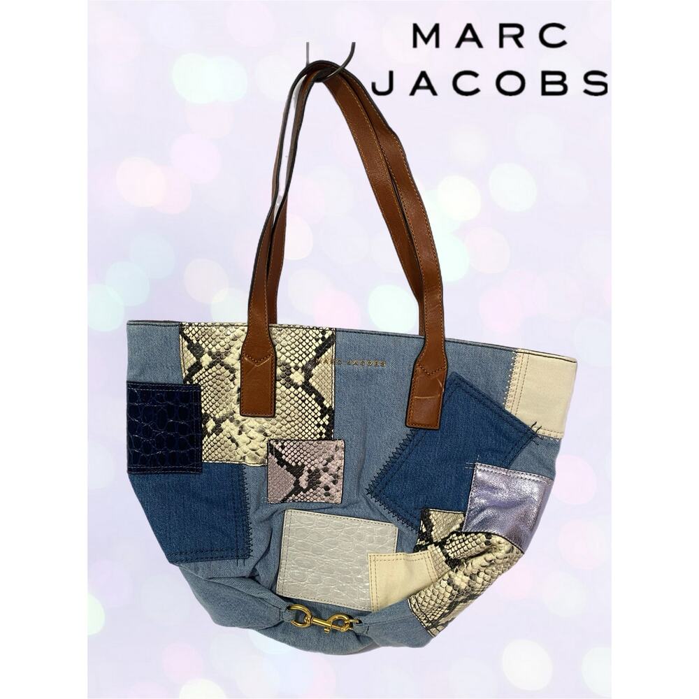 MARC JACOBS Denim Patchwork Wingman Tote Bag MSRP $450
